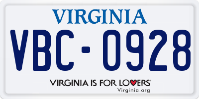 VA license plate VBC0928