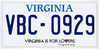 VA license plate VBC0929