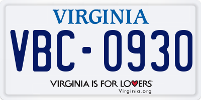 VA license plate VBC0930