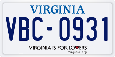VA license plate VBC0931