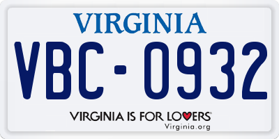 VA license plate VBC0932
