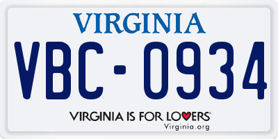 VA license plate VBC0934