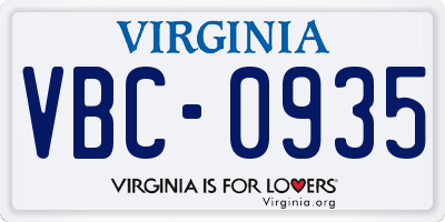 VA license plate VBC0935
