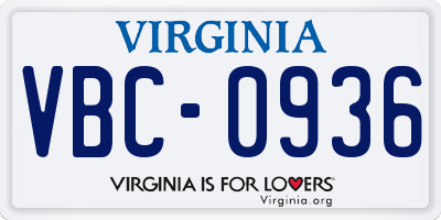 VA license plate VBC0936