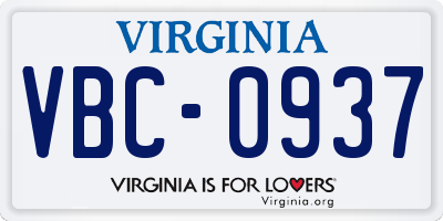 VA license plate VBC0937