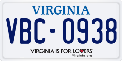 VA license plate VBC0938