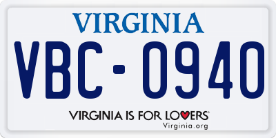 VA license plate VBC0940