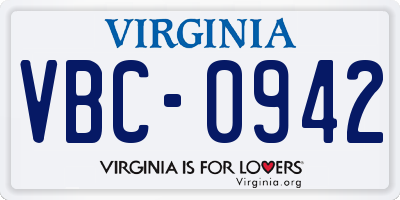 VA license plate VBC0942