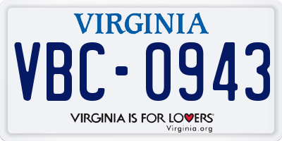 VA license plate VBC0943