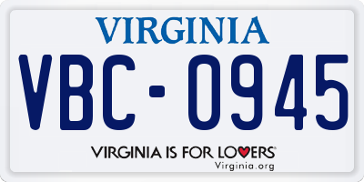 VA license plate VBC0945