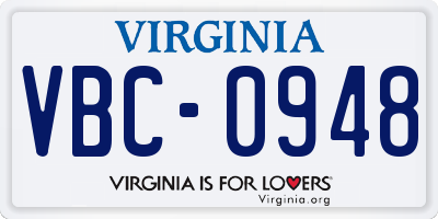 VA license plate VBC0948