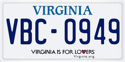 VA license plate VBC0949
