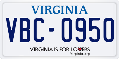 VA license plate VBC0950
