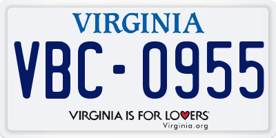 VA license plate VBC0955