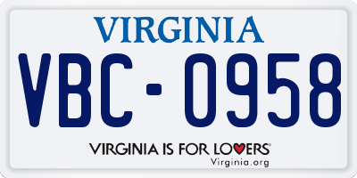 VA license plate VBC0958