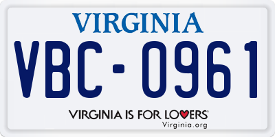 VA license plate VBC0961