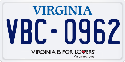VA license plate VBC0962