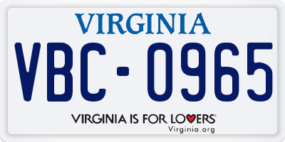 VA license plate VBC0965