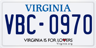 VA license plate VBC0970
