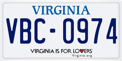 VA license plate VBC0974