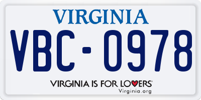 VA license plate VBC0978