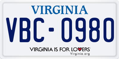 VA license plate VBC0980