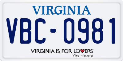 VA license plate VBC0981