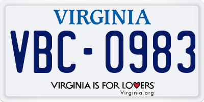 VA license plate VBC0983