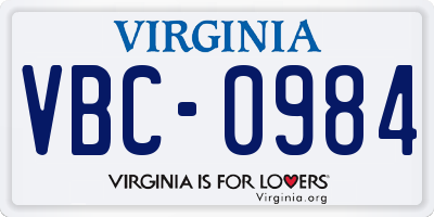 VA license plate VBC0984