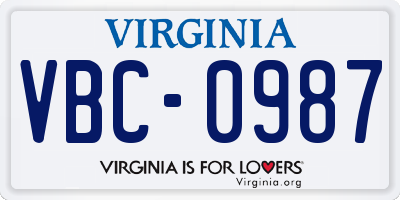 VA license plate VBC0987