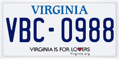 VA license plate VBC0988
