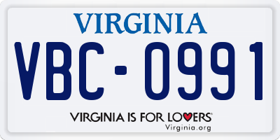 VA license plate VBC0991