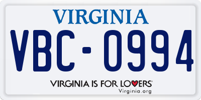 VA license plate VBC0994