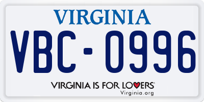 VA license plate VBC0996