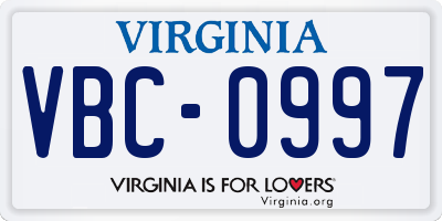 VA license plate VBC0997