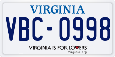 VA license plate VBC0998