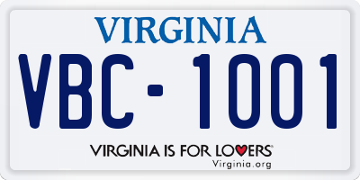 VA license plate VBC1001