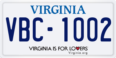 VA license plate VBC1002
