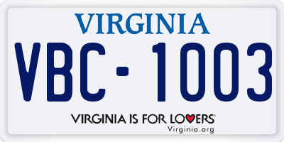 VA license plate VBC1003