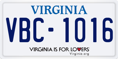 VA license plate VBC1016
