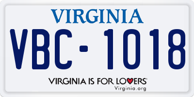 VA license plate VBC1018
