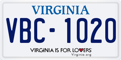 VA license plate VBC1020