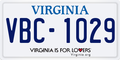 VA license plate VBC1029