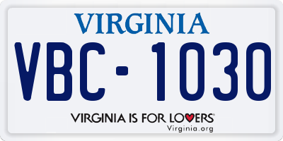 VA license plate VBC1030