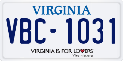 VA license plate VBC1031