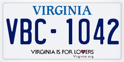 VA license plate VBC1042