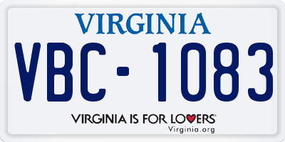 VA license plate VBC1083