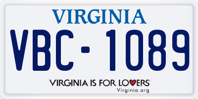 VA license plate VBC1089
