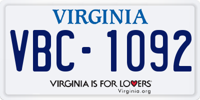 VA license plate VBC1092