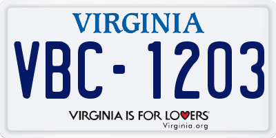 VA license plate VBC1203